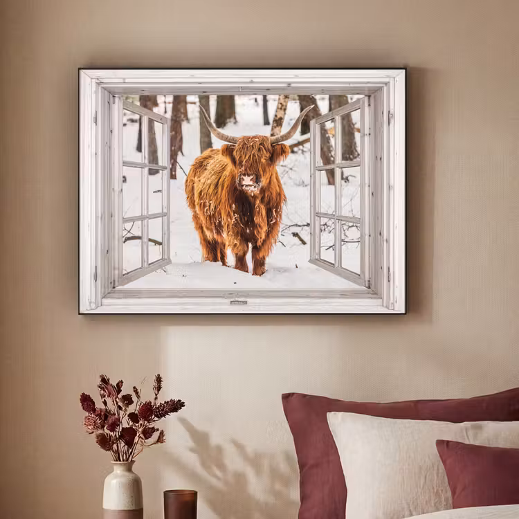 Art Frame - Schotse Hooglander - Sneeuw - Winter - Natuur - Dier - Doorkijk - Landelijk — 3