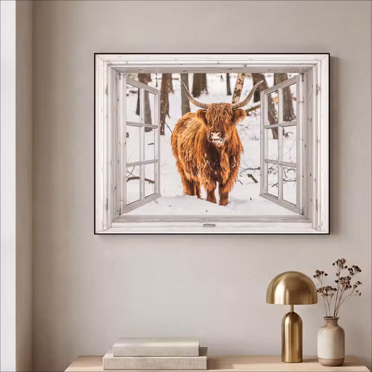 Art Frame - Schotse Hooglander - Sneeuw - Winter - Natuur - Dier - Doorkijk - Landelijk — 5