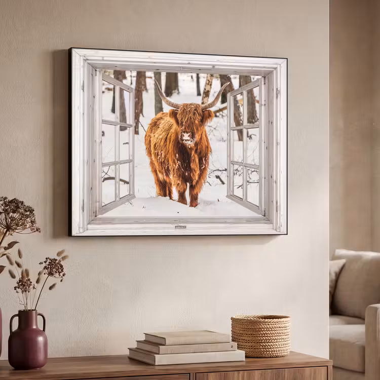 Art Frame - Schotse Hooglander - Sneeuw - Winter - Natuur - Dier - Doorkijk - Landelijk — 7