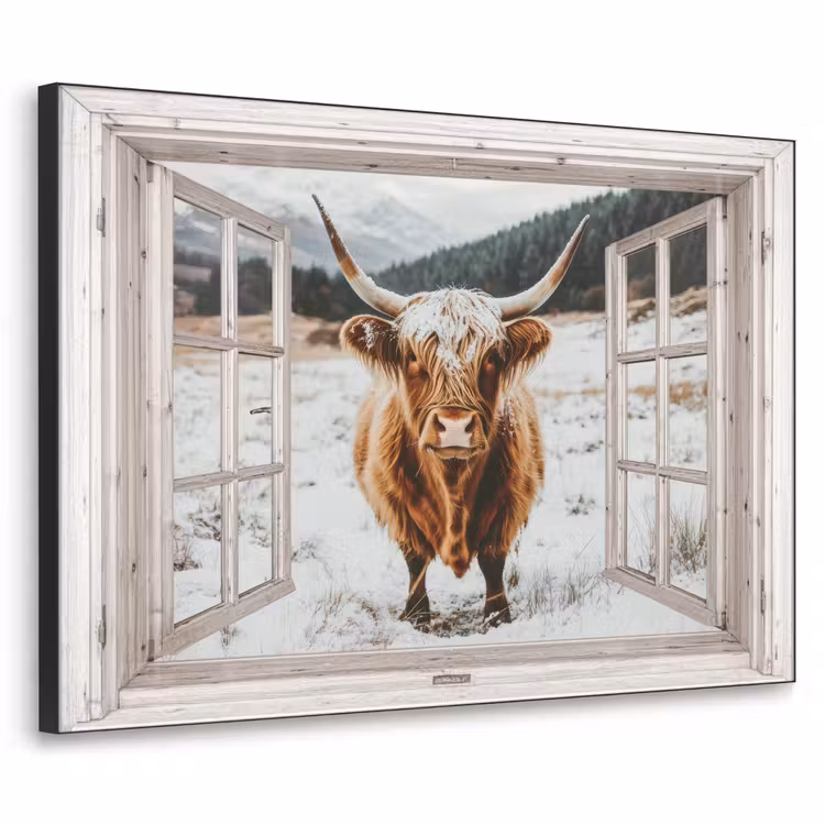Art Frame - Schotse Hooglander - Winterlandschap - Landelijk - Bergen - Doorkijk — 1