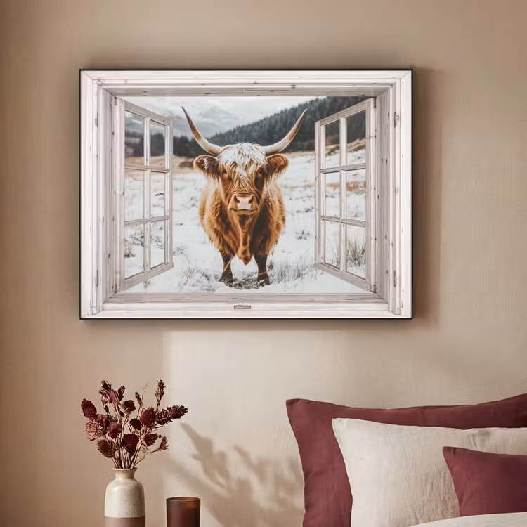 Art Frame - Schotse Hooglander - Winterlandschap - Landelijk - Bergen - Doorkijk — 3