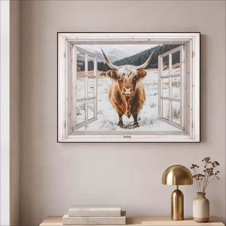 Art Frame - Schotse Hooglander - Winterlandschap - Landelijk - Bergen - Doorkijk — 5