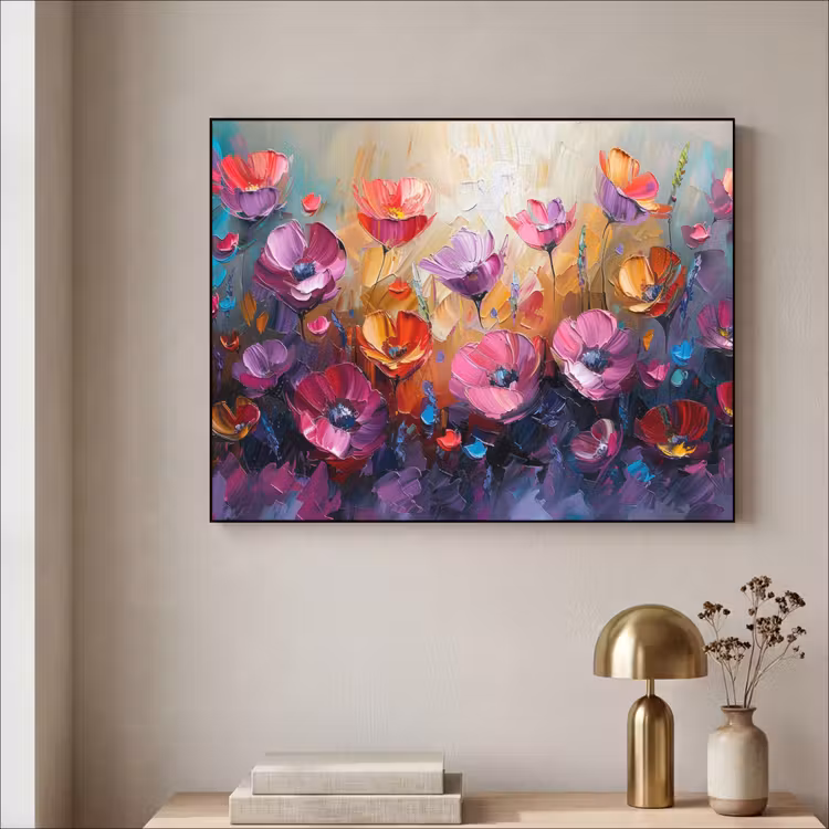 Art Frame - Bloemen - Paars - Kleurrijk - Handgeschilderd - Kunst — 5