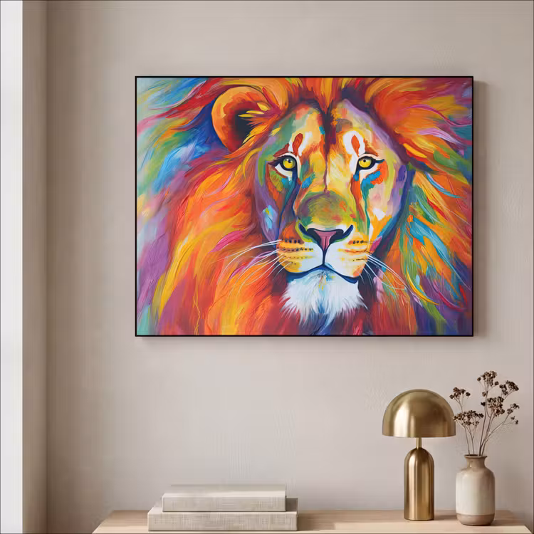 Art Frame - Leeuw - Dieren - Olieverf - Regenboog — 5