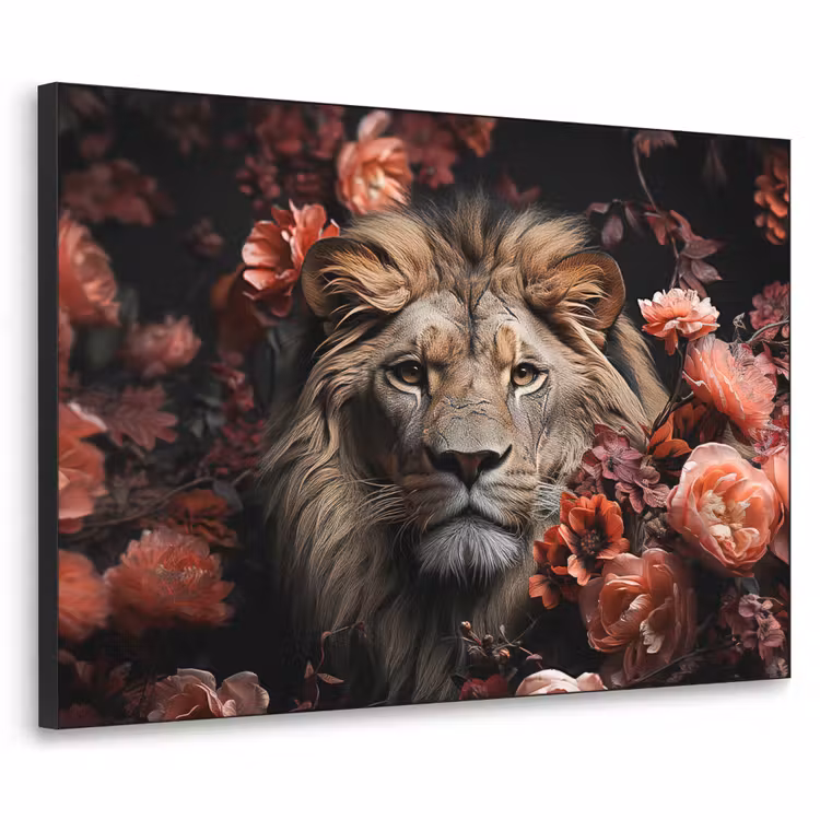 Art Frame - Leeuw - Dier - Natuur - Botanisch - Bloemen - Roze — 1
