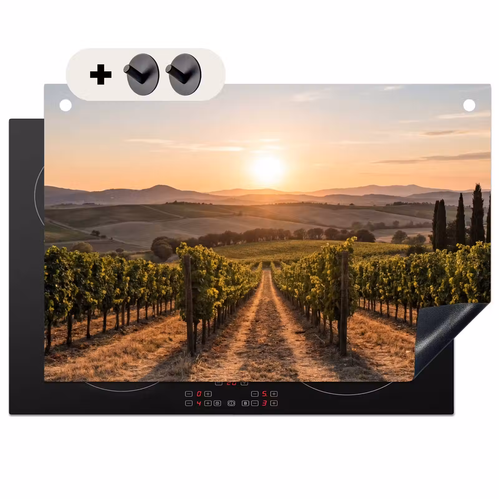 Inductie beschermer en spatscherm (2in1) - Wijngaard - Zonsondergang - Landschap — 1