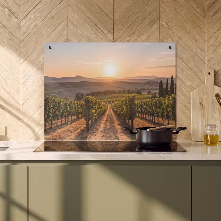 Inductie beschermer en spatscherm (2in1) - Wijngaard - Zonsondergang - Landschap — 2