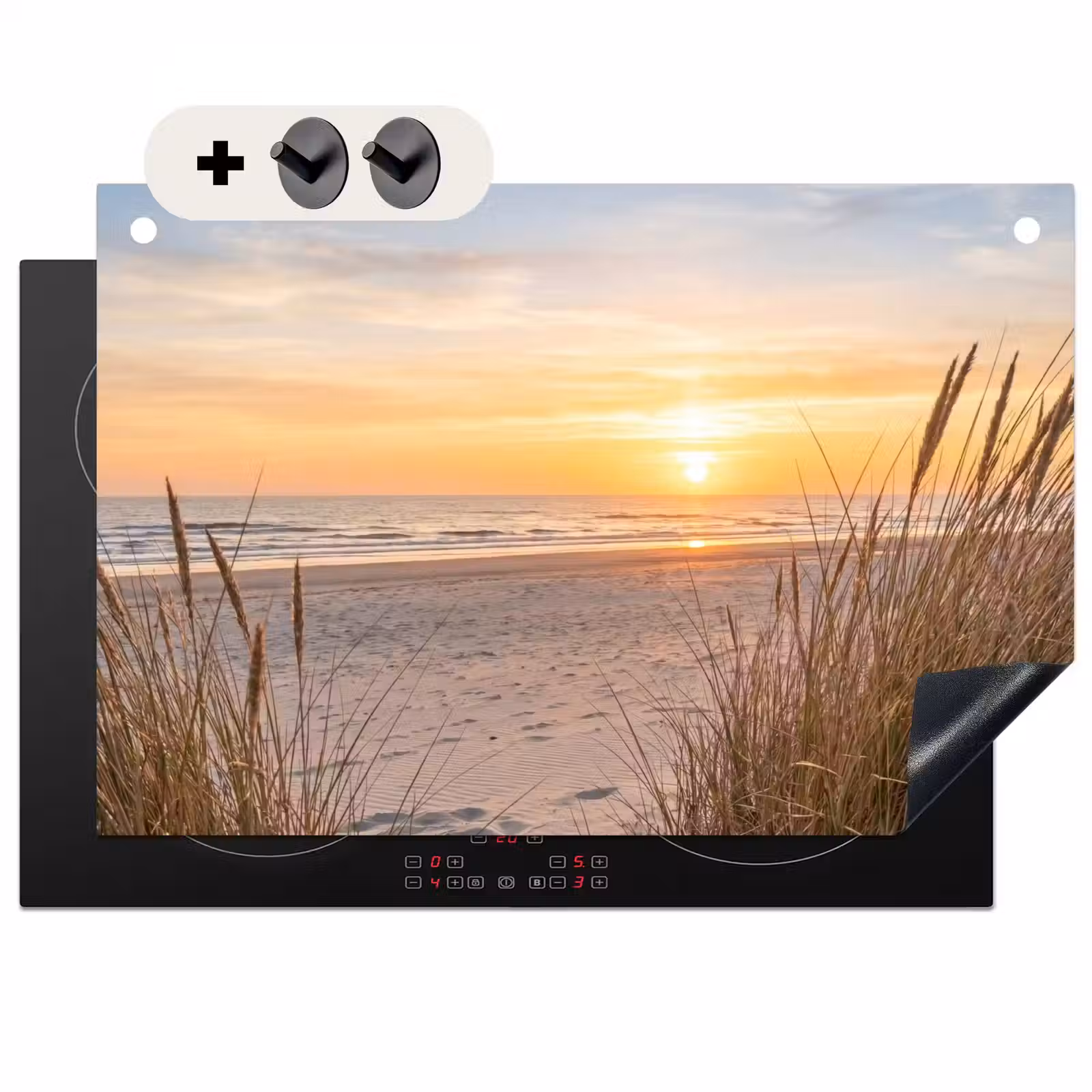Inductie beschermer en spatscherm (2in1) - Zonsondergang - Duinen - Zee — 1