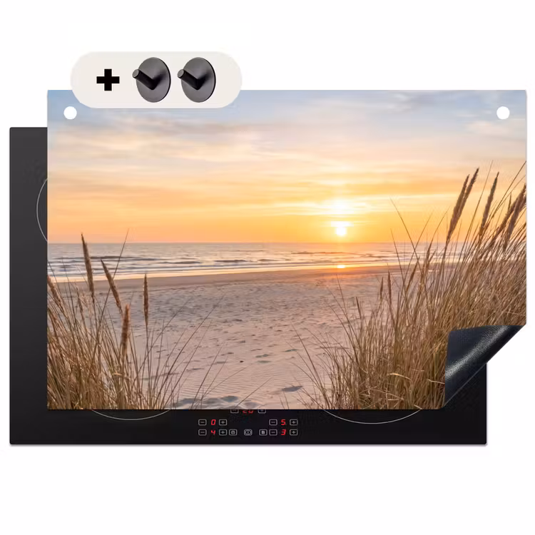Inductie beschermer en spatscherm (2in1) - Zonsondergang - Duinen - Zee — 1