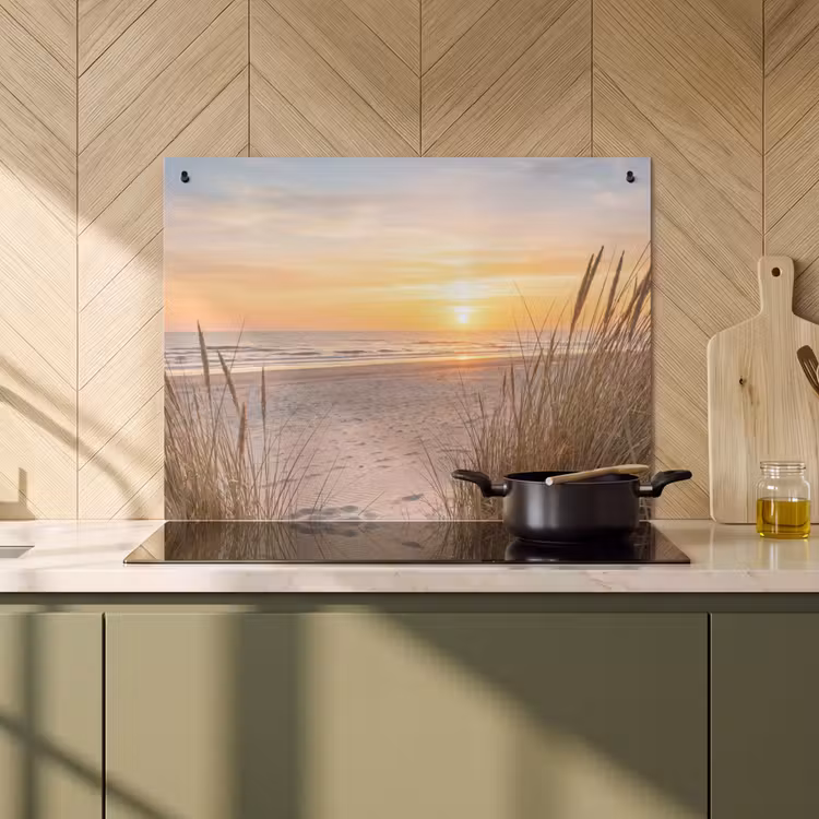 Inductie beschermer en spatscherm (2in1) - Zonsondergang - Duinen - Zee — 2