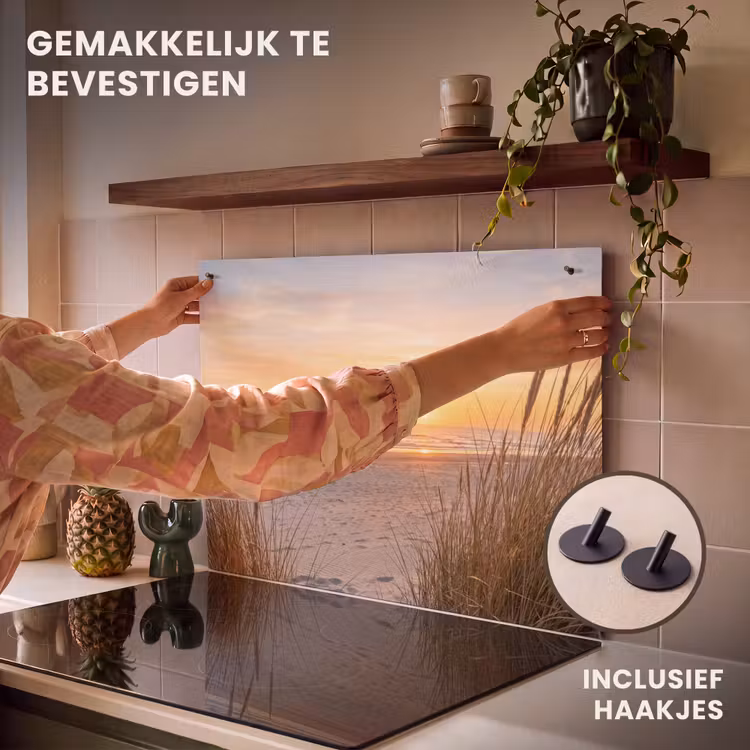 Inductie beschermer en spatscherm (2in1) - Zonsondergang - Duinen - Zee — 7
