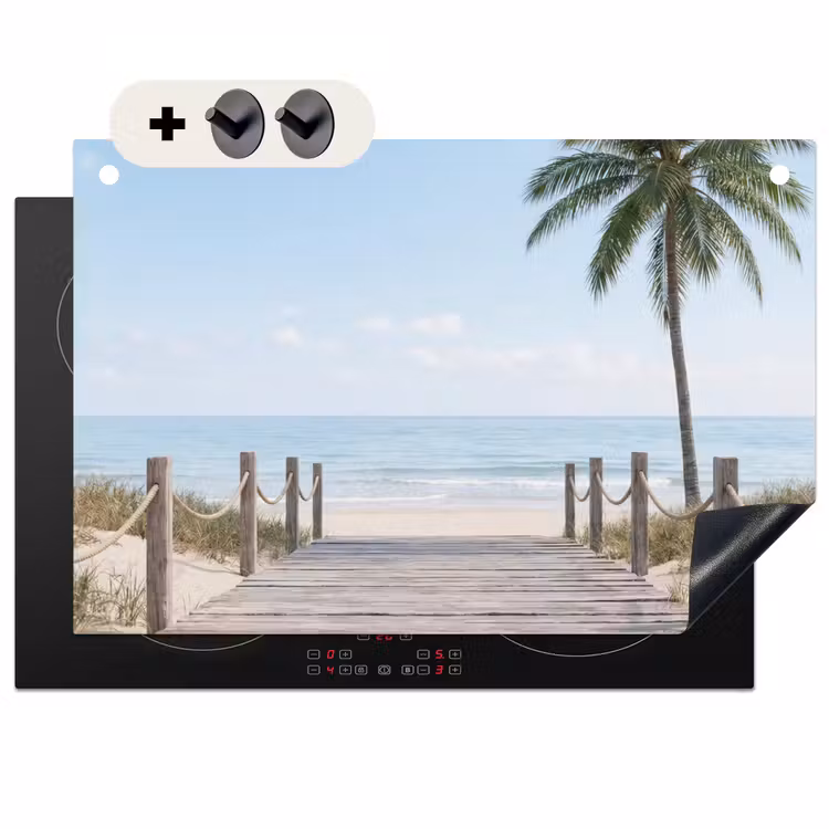 Inductie beschermer en spatscherm (2in1) - Palmbomen - Pad - Horizon — 1