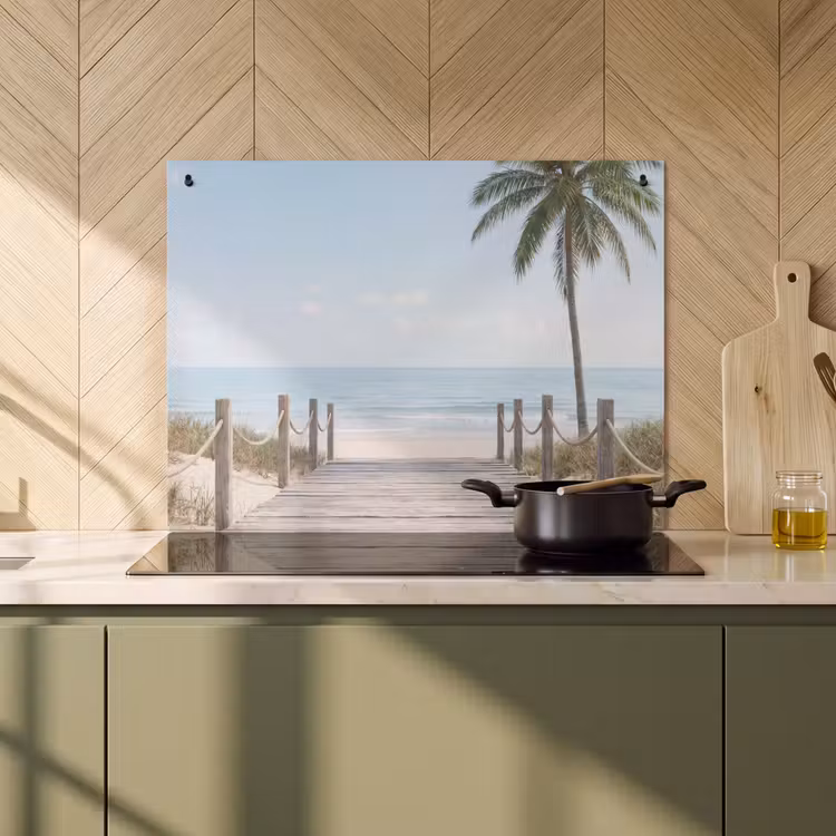 Inductie beschermer en spatscherm (2in1) - Palmbomen - Pad - Horizon — 2