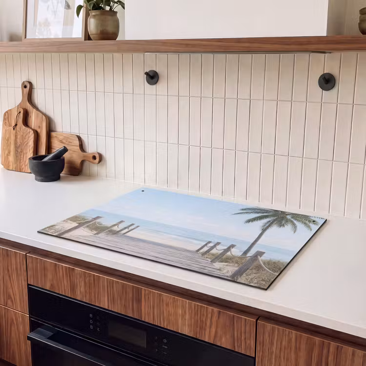 Inductie beschermer en spatscherm (2in1) - Palmbomen - Pad - Horizon — 3