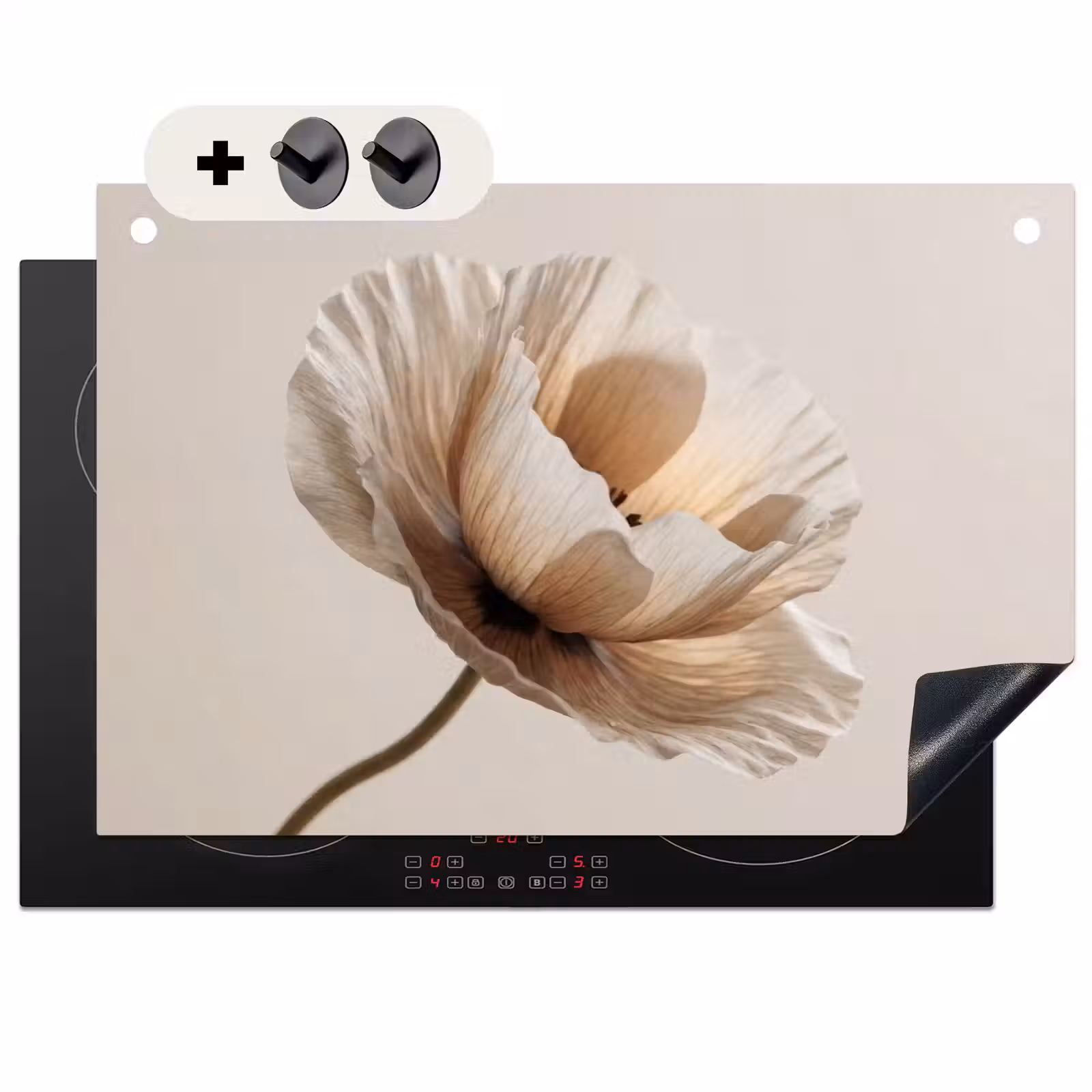 Inductie beschermer en spatscherm (2in1) - Bloem - Beige - Crème — 1