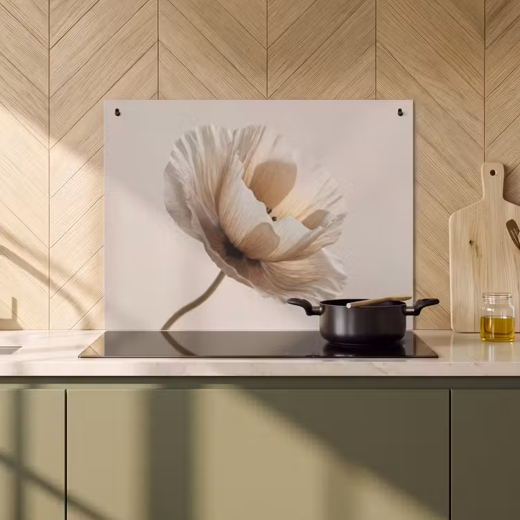 Inductie beschermer en spatscherm (2in1) - Bloem - Beige - Crème — 2