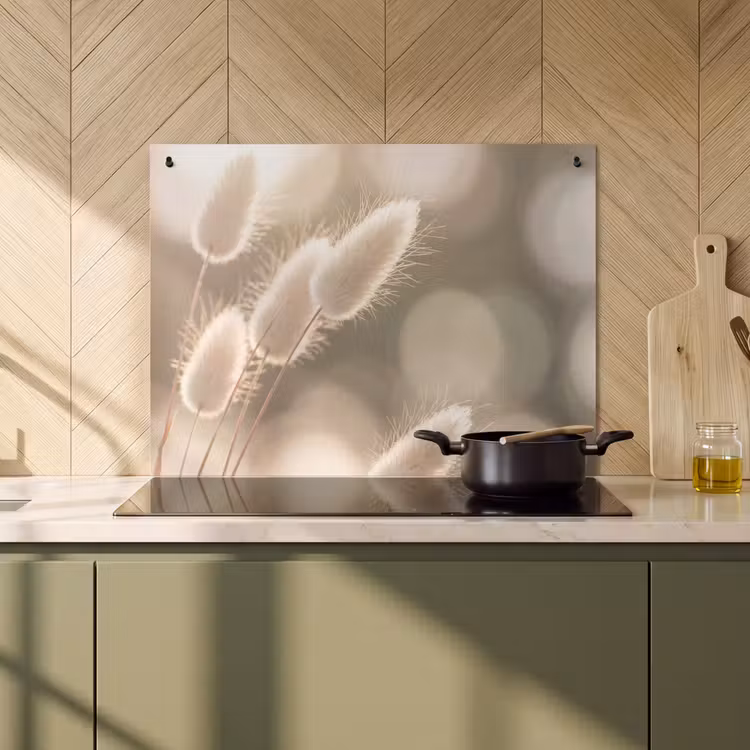 Inductie beschermer en spatscherm (2in1) - Hazestaartgras - Wit - Zonlicht — 2