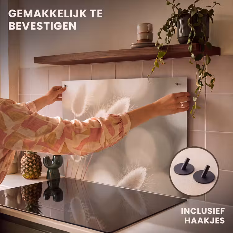 Inductie beschermer en spatscherm (2in1) - Hazestaartgras - Wit - Zonlicht — 7