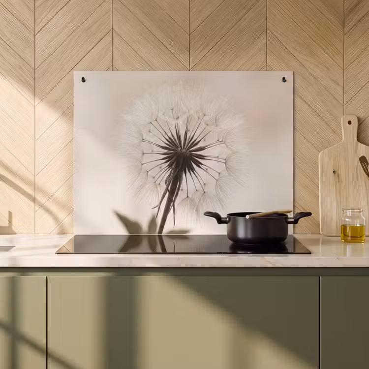 Inductie beschermer en spatscherm (2in1) - Paardenbloem - Minimalistisch - Wit — 2