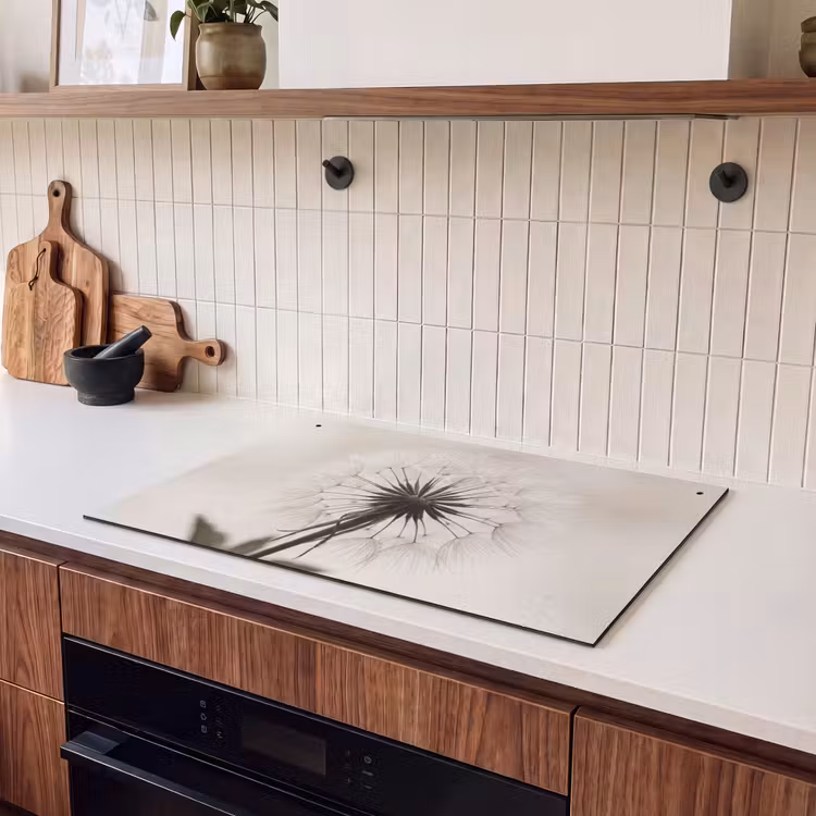 Inductie beschermer en spatscherm (2in1) - Paardenbloem - Minimalistisch - Wit — 3