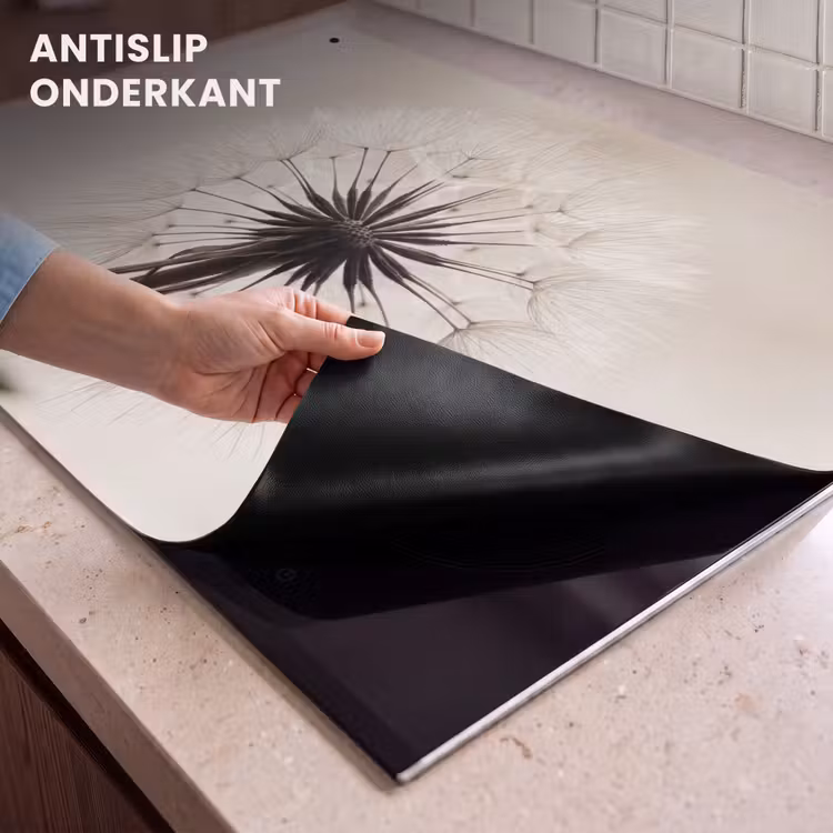 Inductie beschermer en spatscherm (2in1) - Paardenbloem - Minimalistisch - Wit — 4