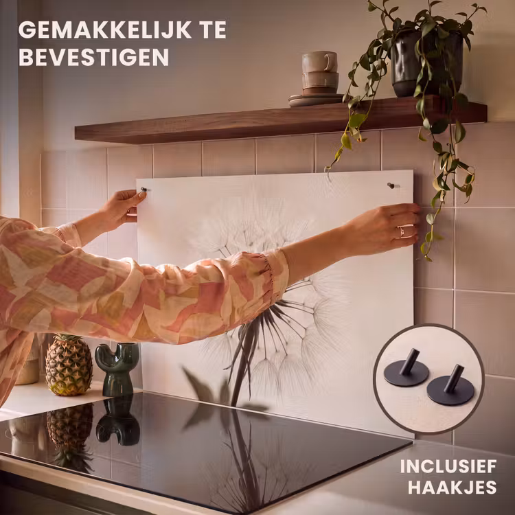 Inductie beschermer en spatscherm (2in1) - Paardenbloem - Minimalistisch - Wit — 7