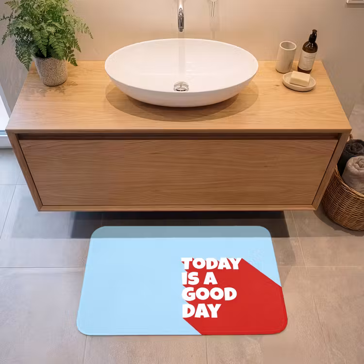 Badmat - Today is a good day - Rood - lichtblauw — 2