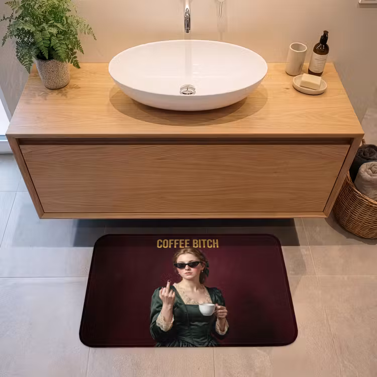 Badmat - Koffie - Vrouw - Middelvinger — 2