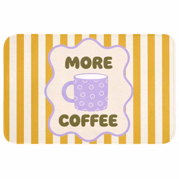 Badmat - More coffee - Geel - Paars - Strepen - Mok — 1