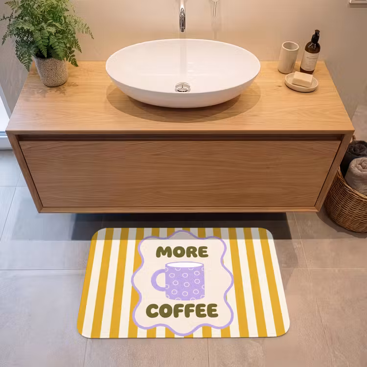 Badmat - More coffee - Geel - Paars - Strepen - Mok — 2