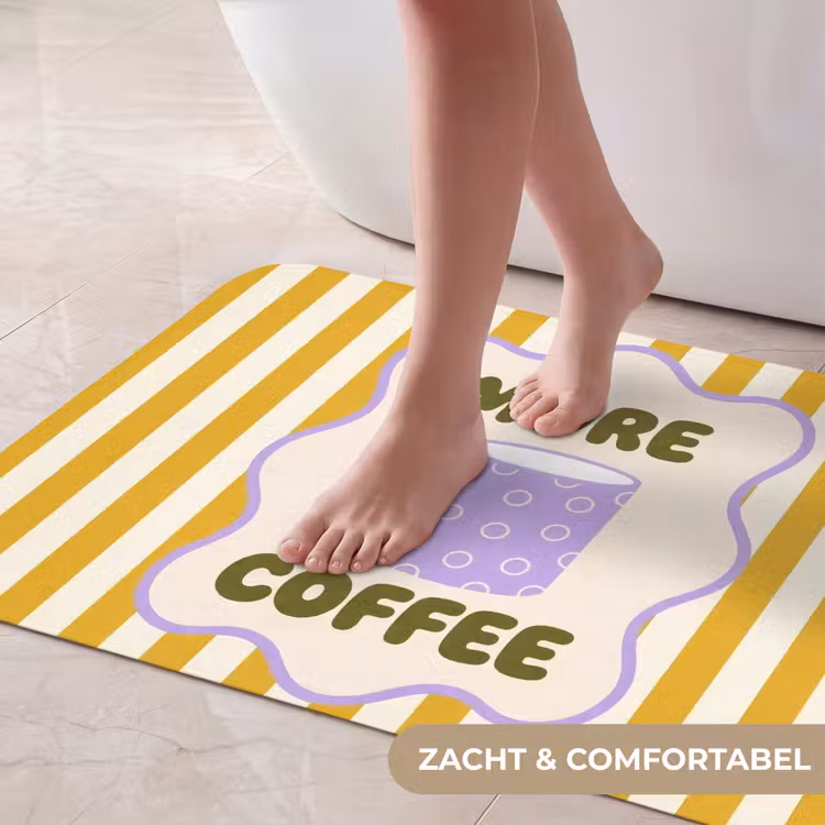 Badmat - More coffee - Geel - Paars - Strepen - Mok — 5