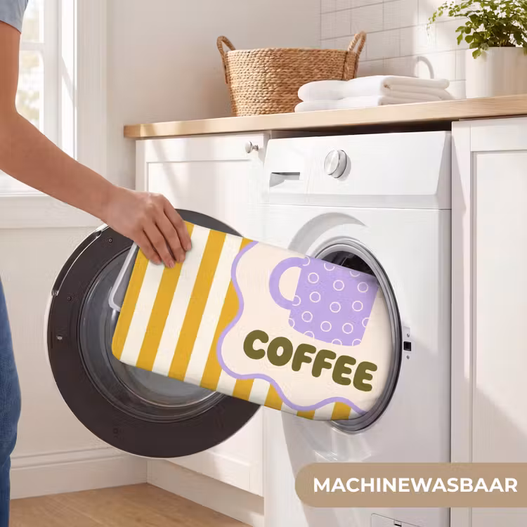 Badmat - More coffee - Geel - Paars - Strepen - Mok — 7