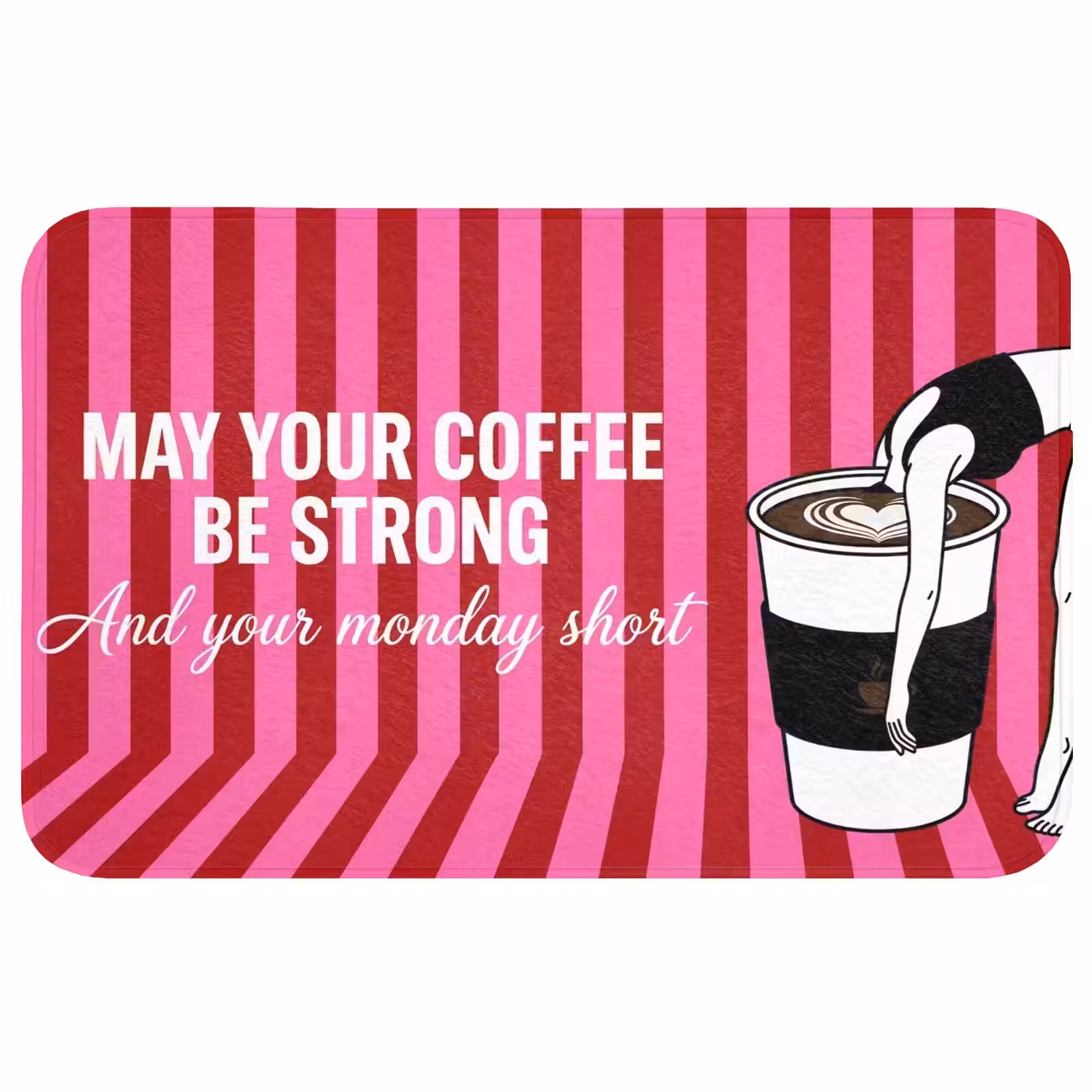 Badmat - Roze - Strepen - Koffie - Maandag — 1