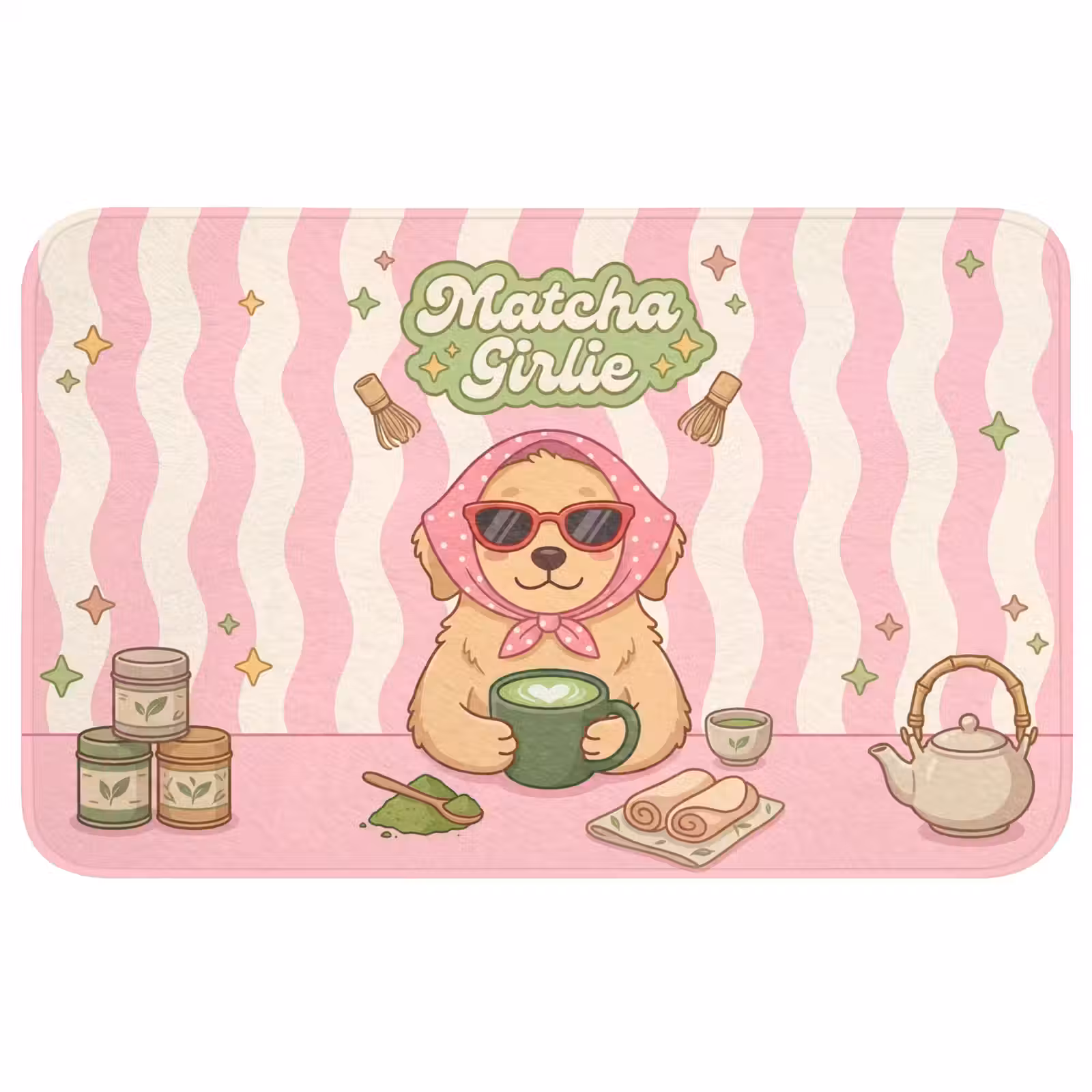Badmat - Matcha - Hond - Roze - Groen — 1