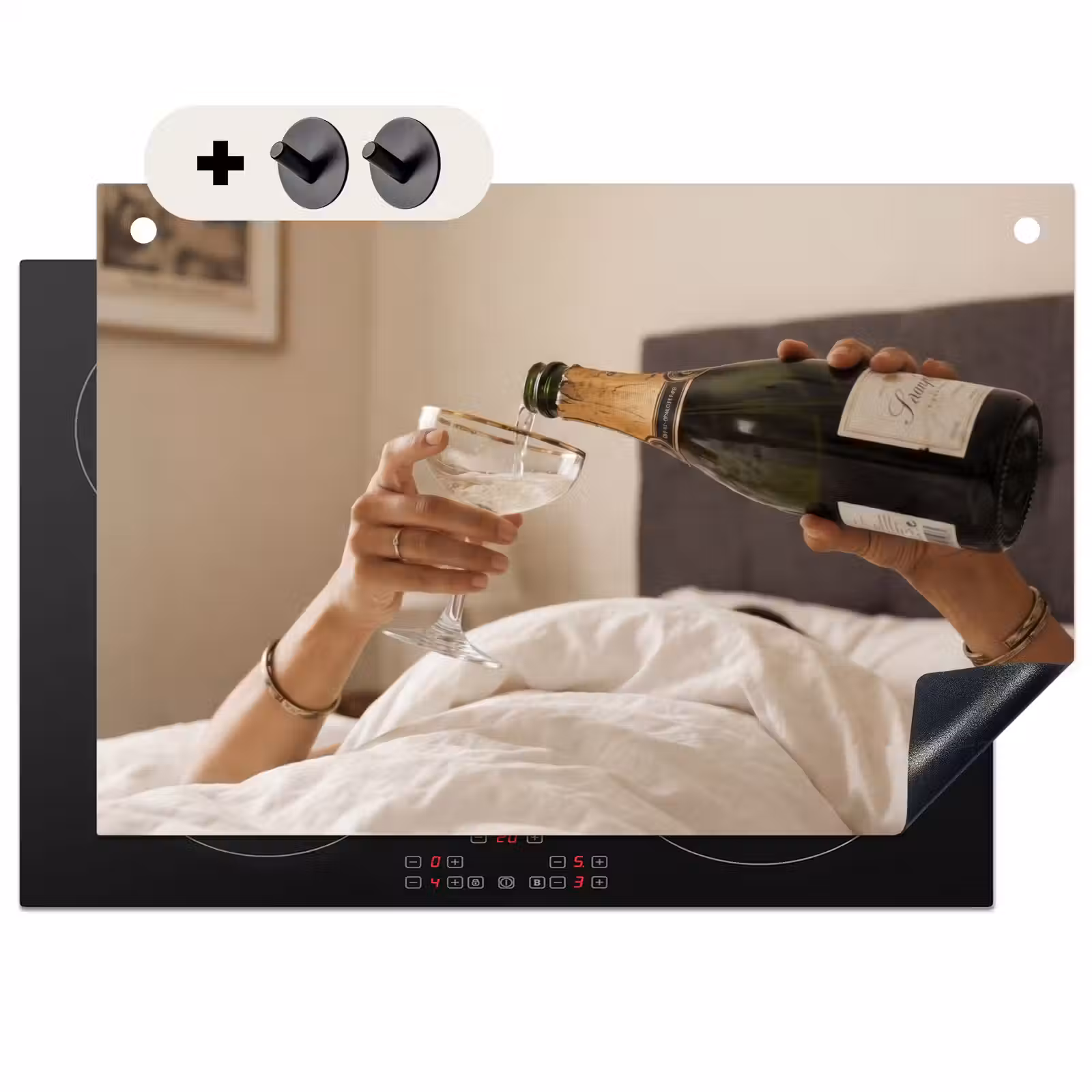 Inductie beschermer en spatscherm (2in1) - Champagne - Bed - Bubbels — 1