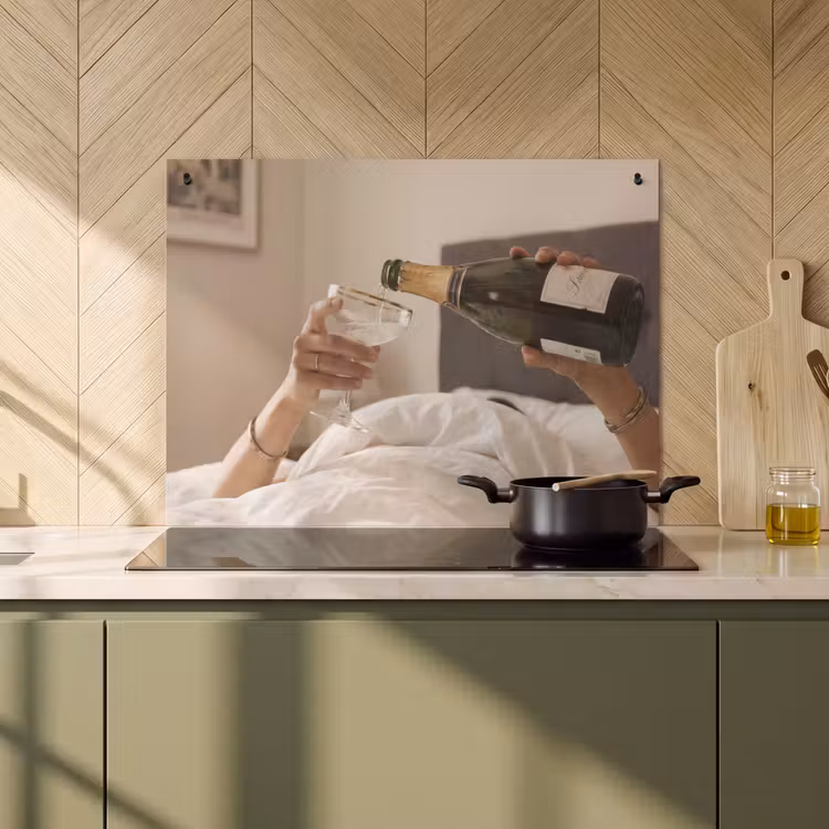 Inductie beschermer en spatscherm (2in1) - Champagne - Bed - Bubbels — 2