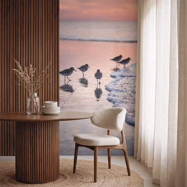 Behang - Meeuwen - Strand - Zee - Roze β 4