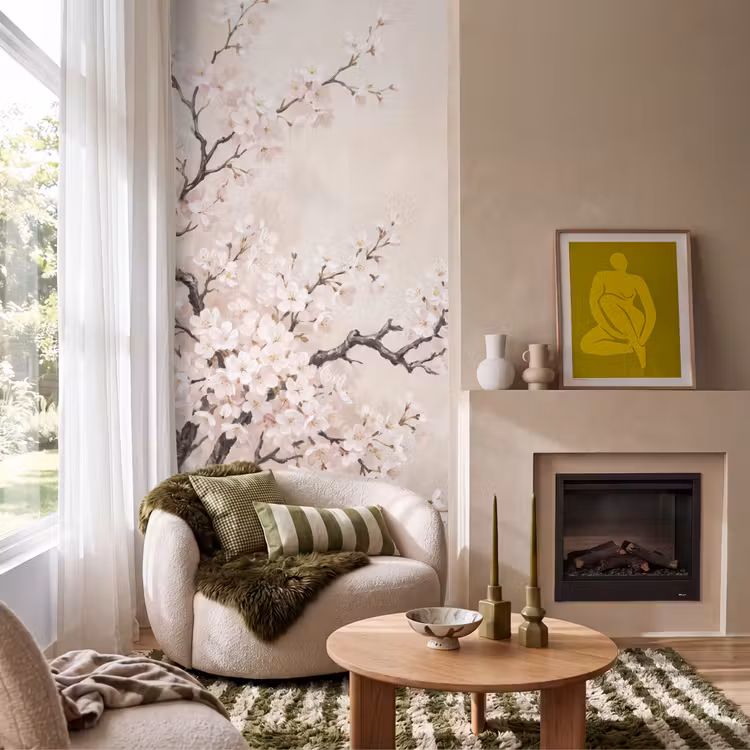 Behang - Bloesem - Illustratie - Taupe — 1