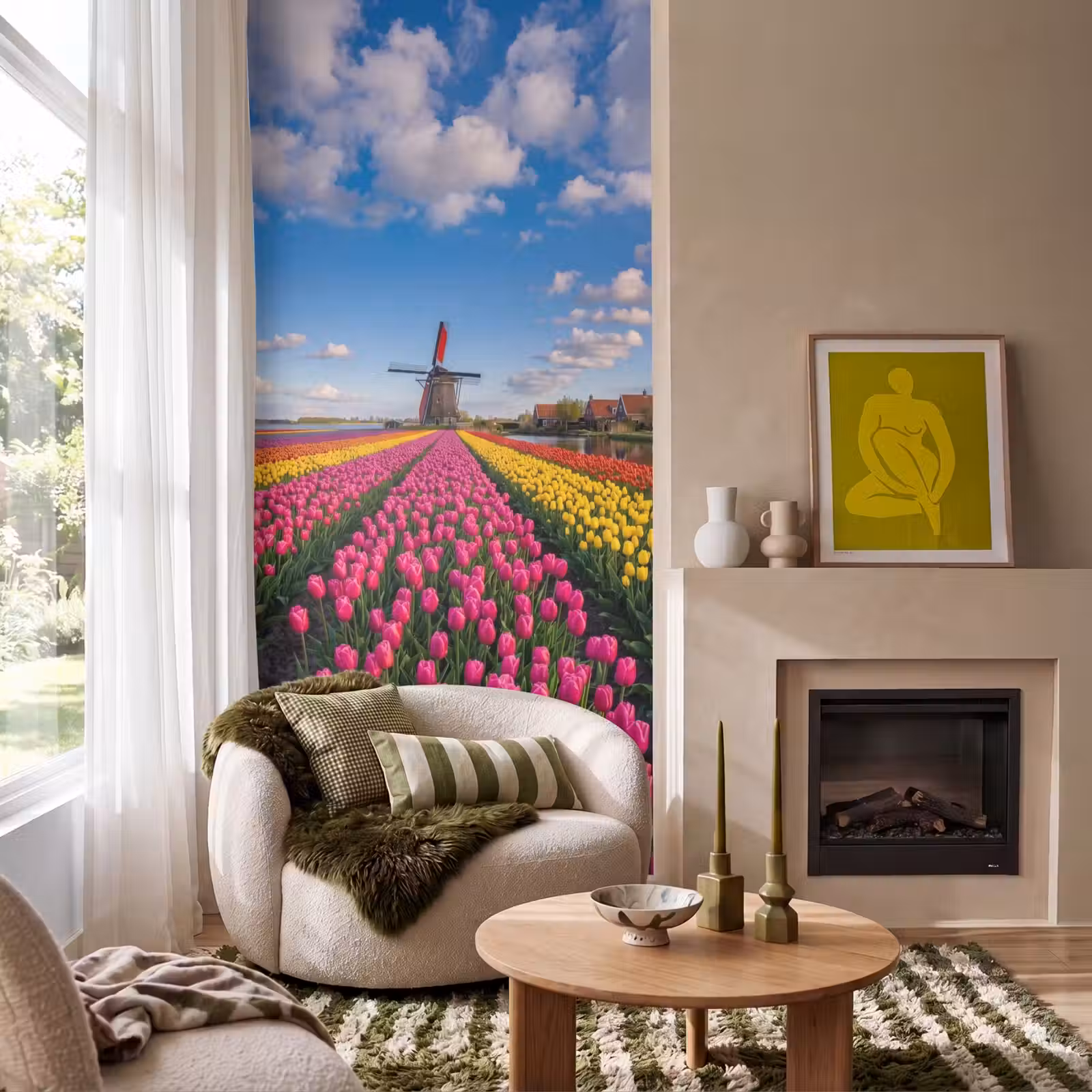 Behang - Tulpen - Holland - Molen - Kleurrijk — 1