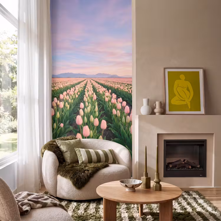 Behang - Tulpen - Landschap - Roze — 1