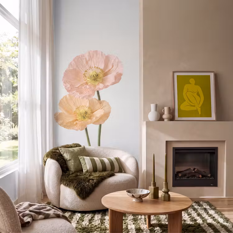 Behang - Papavers - Botanisch - Roze — 1