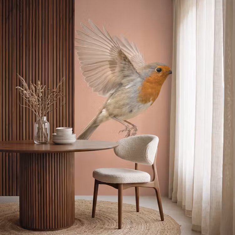Behang - Roodborst - Natuur - Roze — 4