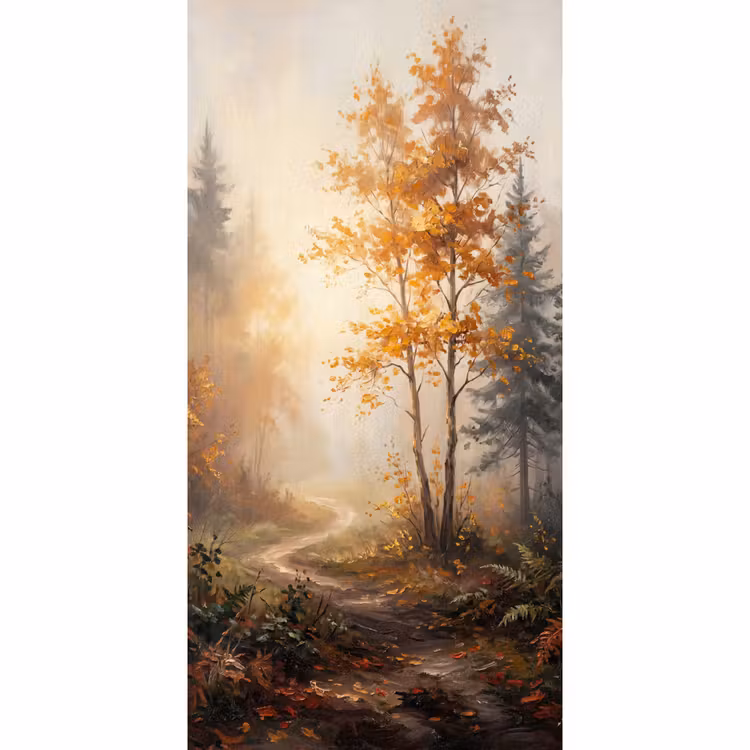 Behang - Bospad - Herfstbladeren - Natuur - Schilderachtig - Oranje — 2