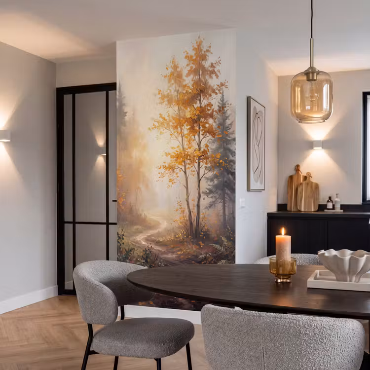 Behang - Bospad - Herfstbladeren - Natuur - Schilderachtig - Oranje — 5