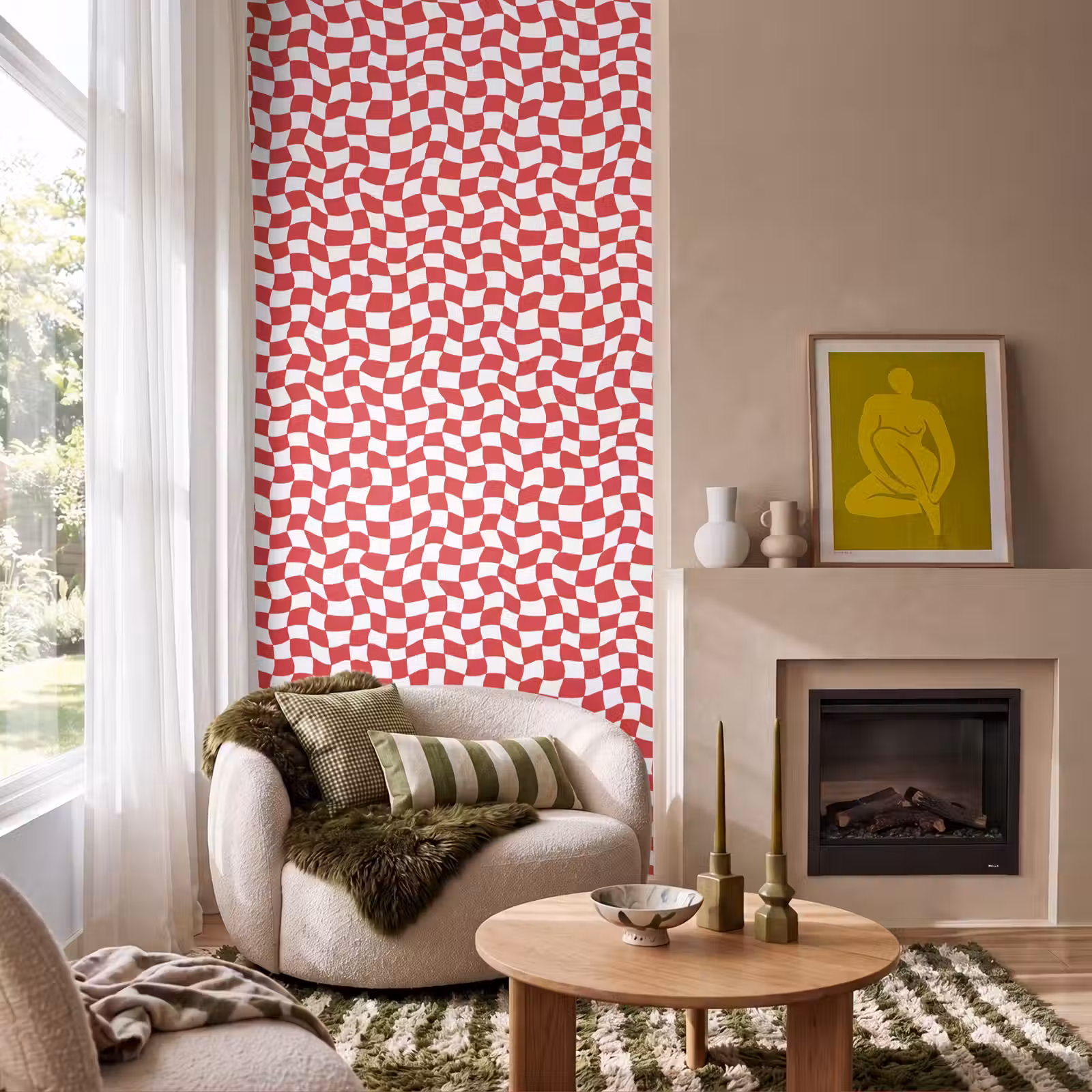 Behang - Golvend - Patroon - Rood — 1