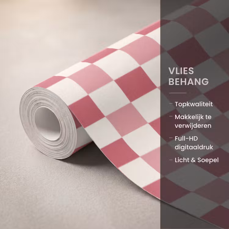 Behang - Patroon - Schaak - Roze — 3