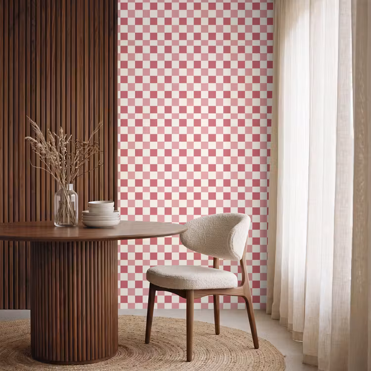 Behang - Patroon - Schaak - Roze — 4