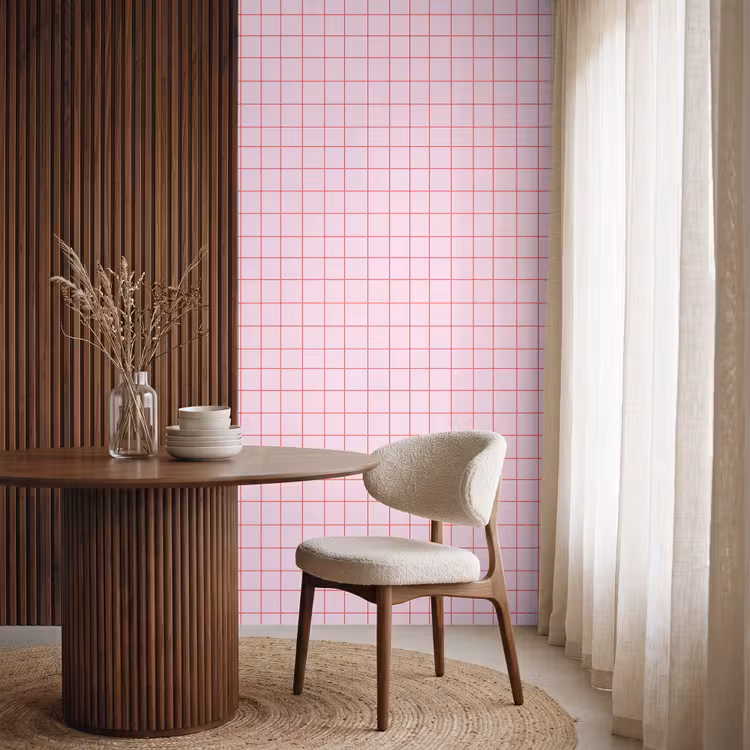 Behang - Raster - Patroon - Roze — 4