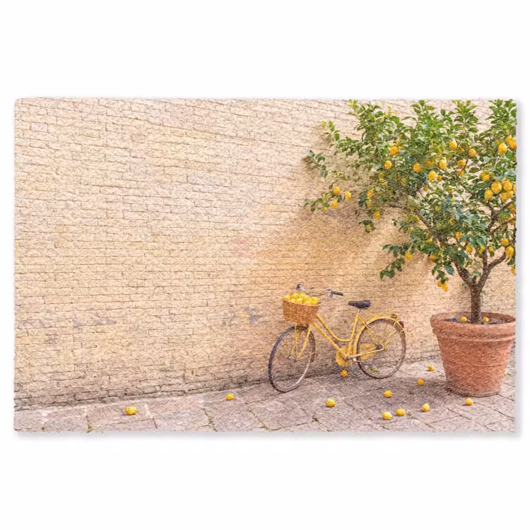 Vloerkleed - Fiets - Mand - Eten - Geel - Zomer — 1