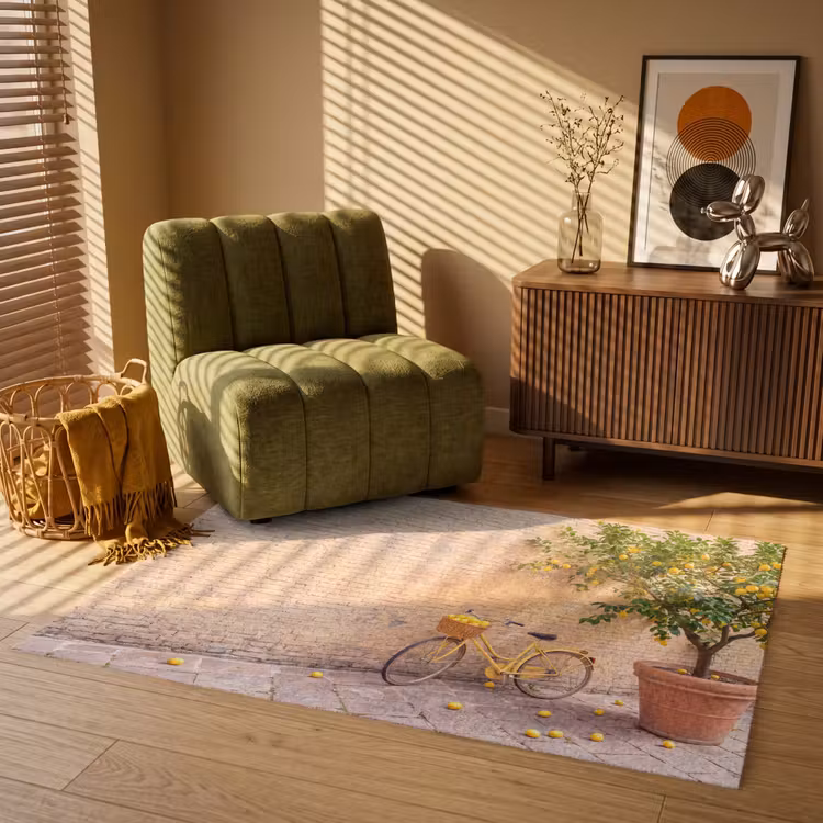 Vloerkleed - Fiets - Mand - Eten - Geel - Zomer — 2